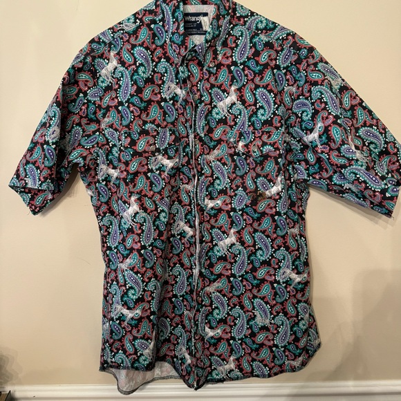Vintage WRANGLER Cowboy Cut Brushpopper Button Down Paisley Horse Print 16.5 - Picture 5 of 12